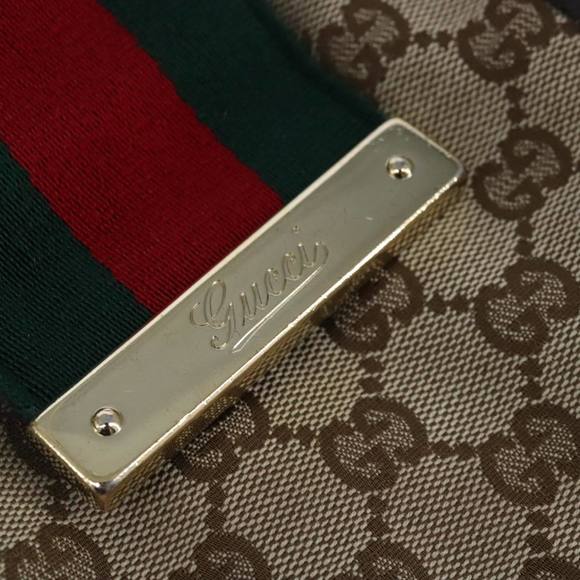 GUCCI GG Canvas Hand Bag Web Sherry Line Beige Gold 211935 Auth 99143 - Picture 10 of 16